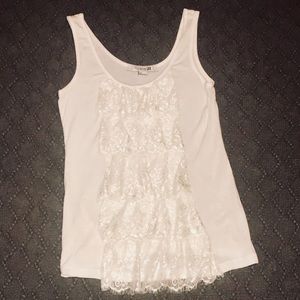 Forever 21 white dressy tank w/ front lace-detail